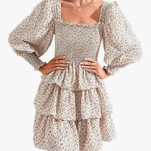 Zara Cream Floral Long Sleeve Dress